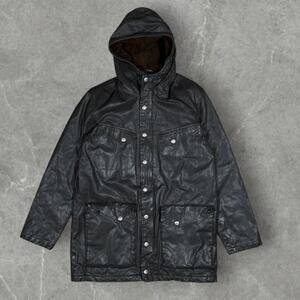 Nudie Jeans Co. Waxed Cotton Resin Hooded Parka Jacket Quilted Lining Sz Medium